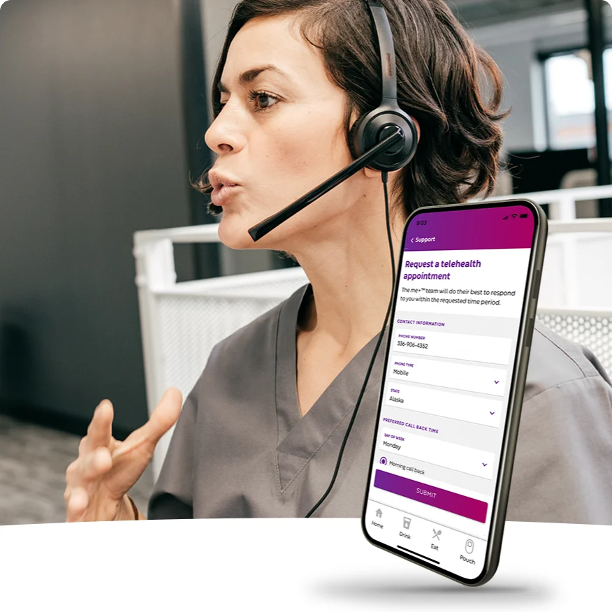 a woman wearing headphones and holding a tablet